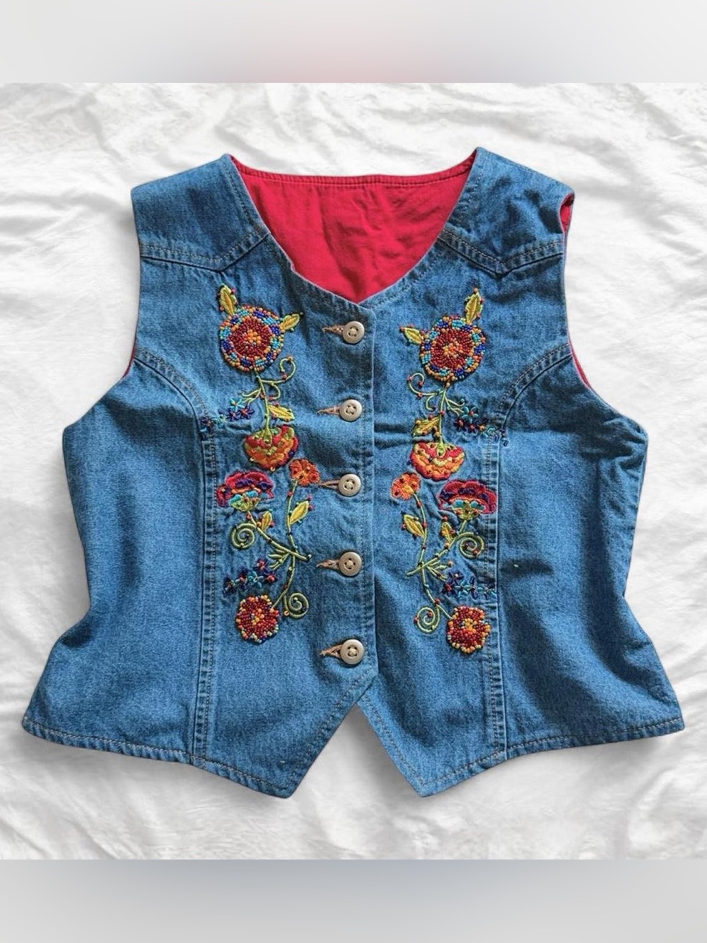 Vintage Copper Key Beaded Denim Vest Kids size M